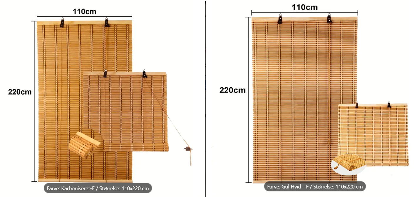 1- Designstil bambus rullegardiner til indendørs og udendørs brug 110x220 cm- 2 farve